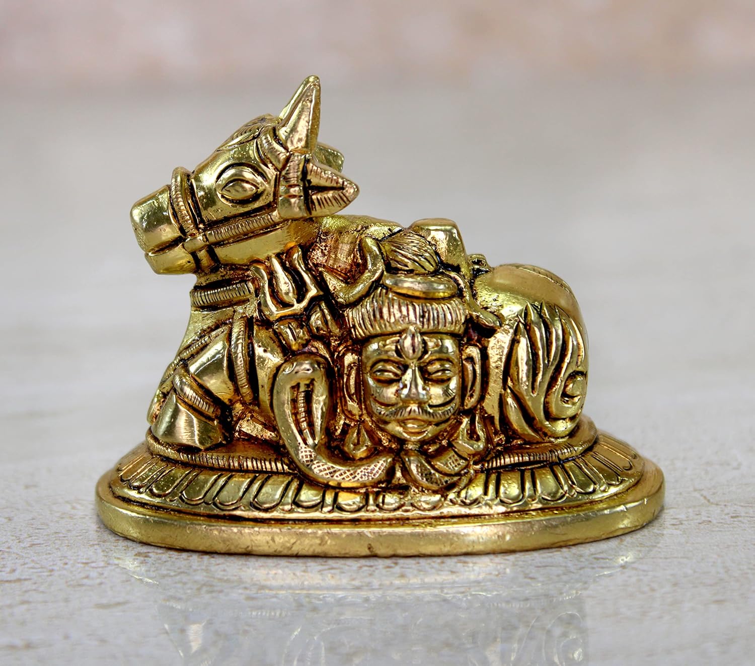 

100% Pure Brass Nandi Statue, Pooja Idols, Home Decor, Gold - 2.5 Inches