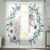 Eucalyptus Leaves And Unicorn Chiffon Sheer Curtains For Living Room Bedroom Decoration Window Tulle Curtains Drapes
