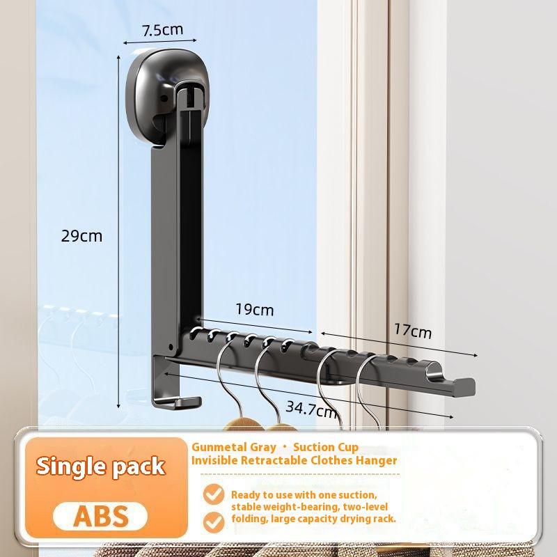 

1Pcs Folding Wall-Mounted Clothes Drying Rack With Suction Cup Foldable Retractable Portable Clothes Drying Folding Clothes Racks сірий колір
