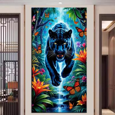 Große Größe Mosaik DIY Voll Diamant Malerei Kits Kunst Schwarzer Leopard und Schmetterling Stickerei Kreuzstich Strasssteine