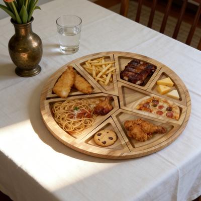 Yousheng Wooden Serving Tray with 8 Removable Dividers Multi-Compartment Platter for Fruits Snacks Nuts Charcuterie Board Versatile Cheese Party Tray