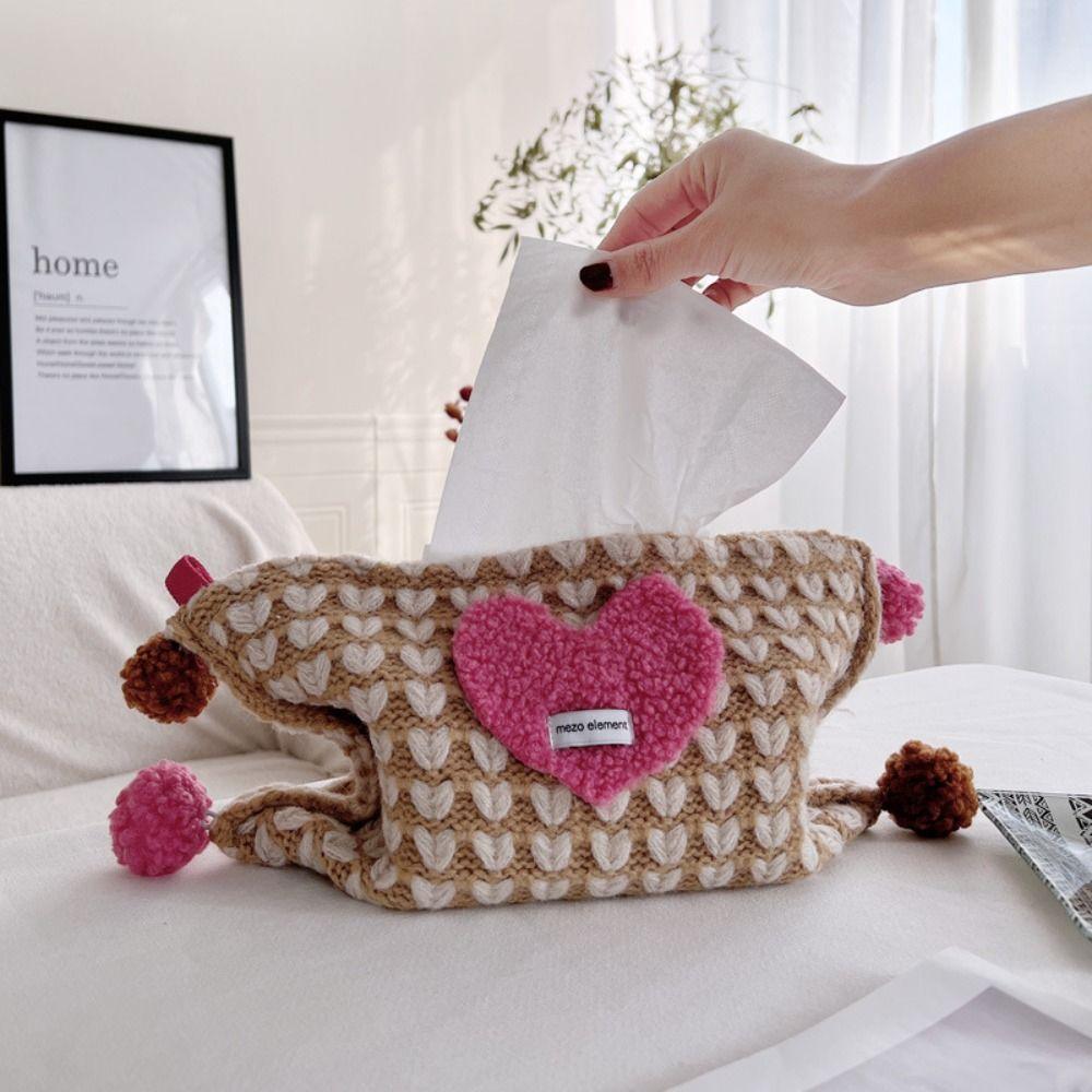 

Полиакрилонитрил Love Knitted Napkin Holder Knitted Paper Storage Box Living Table