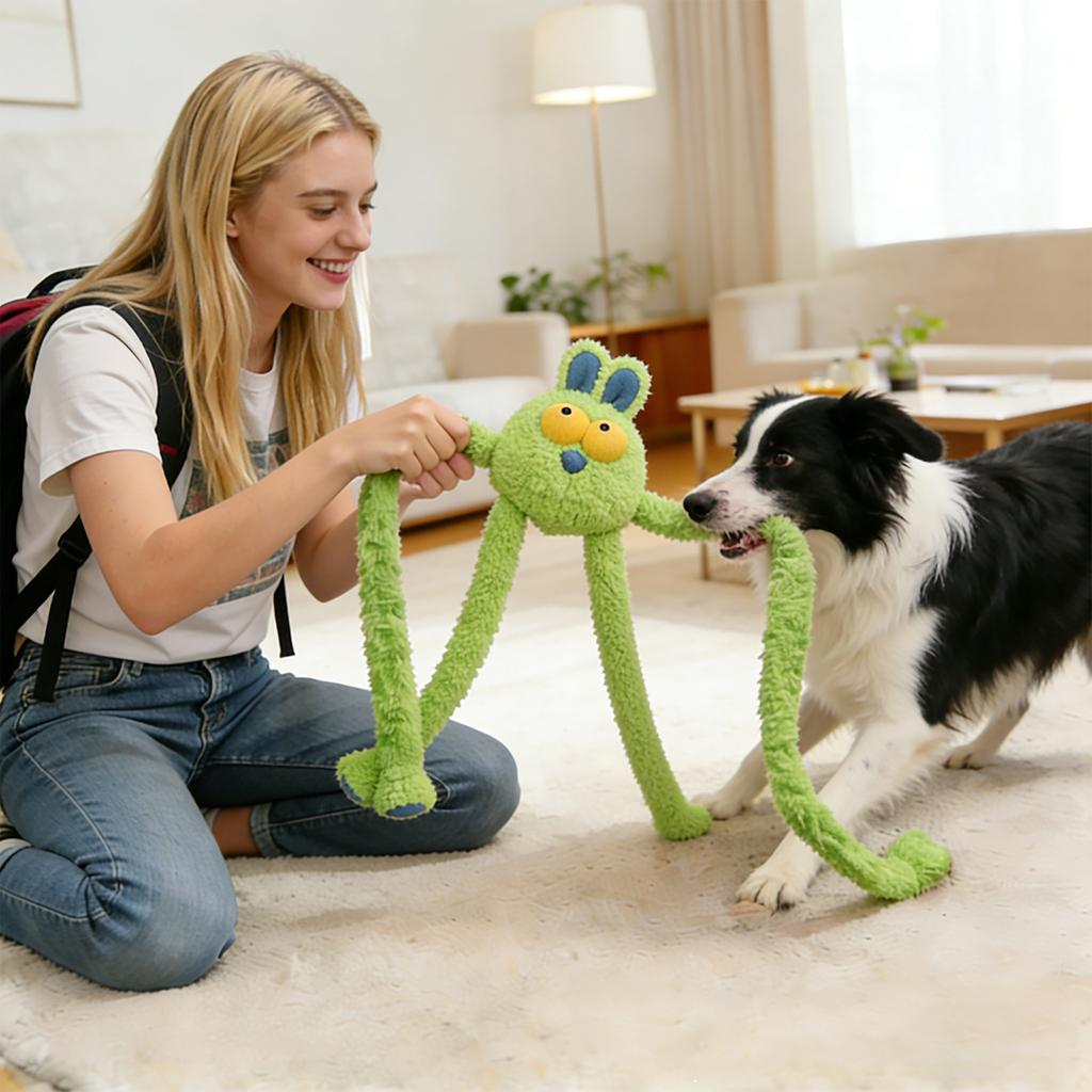 Dog Plush Toy, Squeaky Interactive Tugging Chew Toy For Dogs – Soft Fuzzy Plaything With Movable Limbs & Multi,Squeaker Design