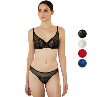 Conjuntos de Ropa Interior para Mujer Gasa Floral Sujetadores Push Up de Media Copa Tanga Fino Conjuntos de 2 Piezas Ropa Íntima Diaria Lencería Sexy