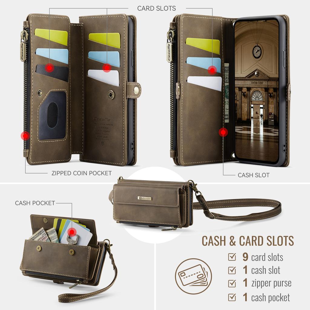 For iPhone 11 Pro Case CASEME C39 RFID Blocking Zipper Wallet Stand Leather Cover with Strap