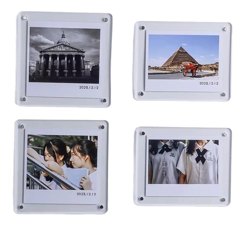 Oboustranný akrylový magnetický fotorámeček na 3palcové polaroidy - DIY průhledný stojánek a ozdobný výstavní stojan