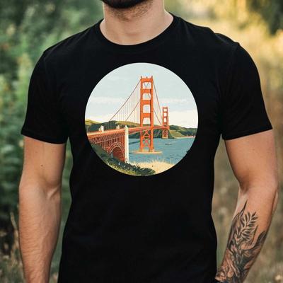 T-Shirt Men Golden Gate Bridge Motif Cotton Size XS To 5XL