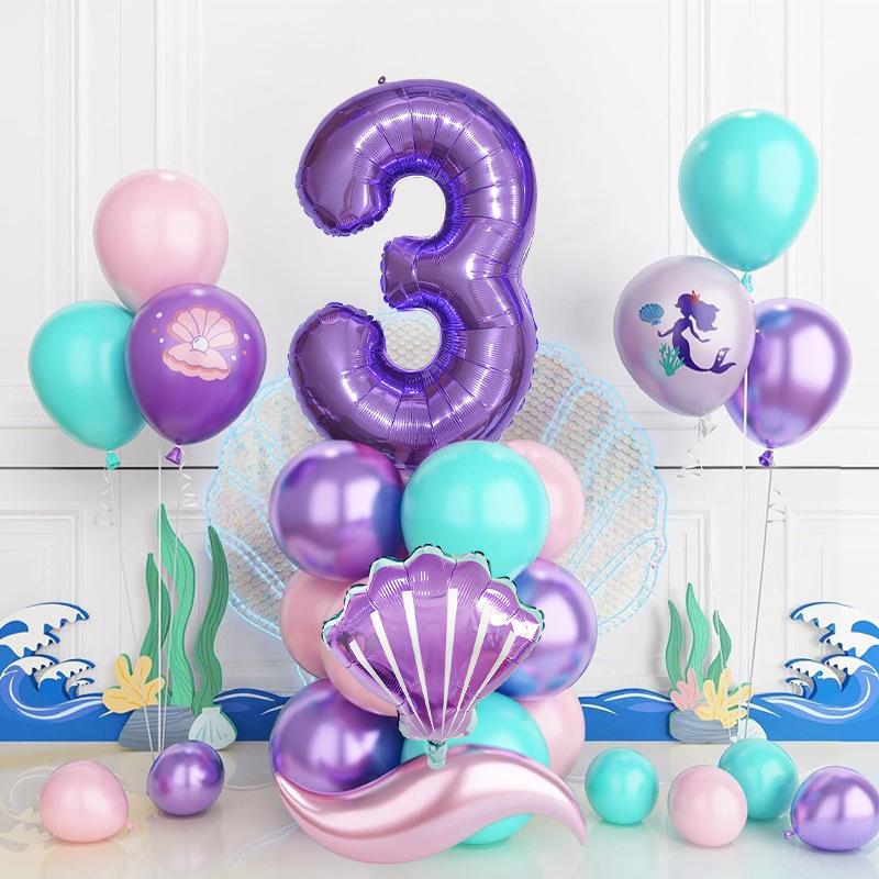 Mermaid Theme Balloon Set Printed Latex Balloon Birthday Party Scene Decoration Photo Props