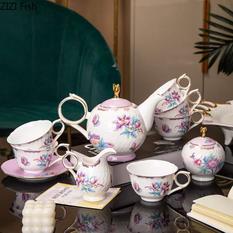 Purple Garden Series Cup&saucer Flowers Pattern Coffee Mug Dining Table Milk Mugs Afternoon Tea Teacup Fruits Juice Container