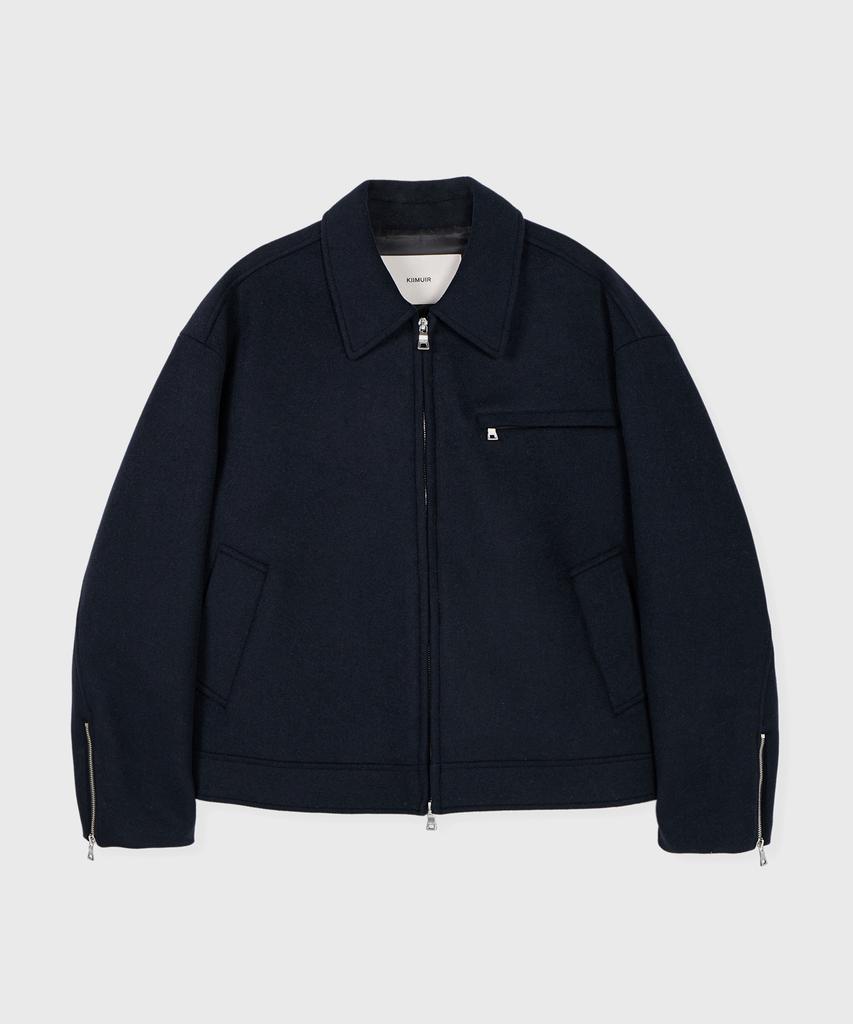 Kiimuir Minimal Wool Collared Jacket_Navy