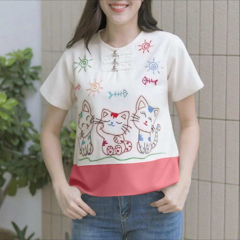 ZANZEA Women Casual Round Neck Summer Short Sleeve Print Blouse