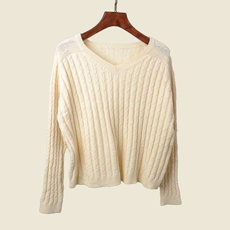 

V-neck Loose All-Matching Slimming Wool Warm Base Shirt Apricot All yards