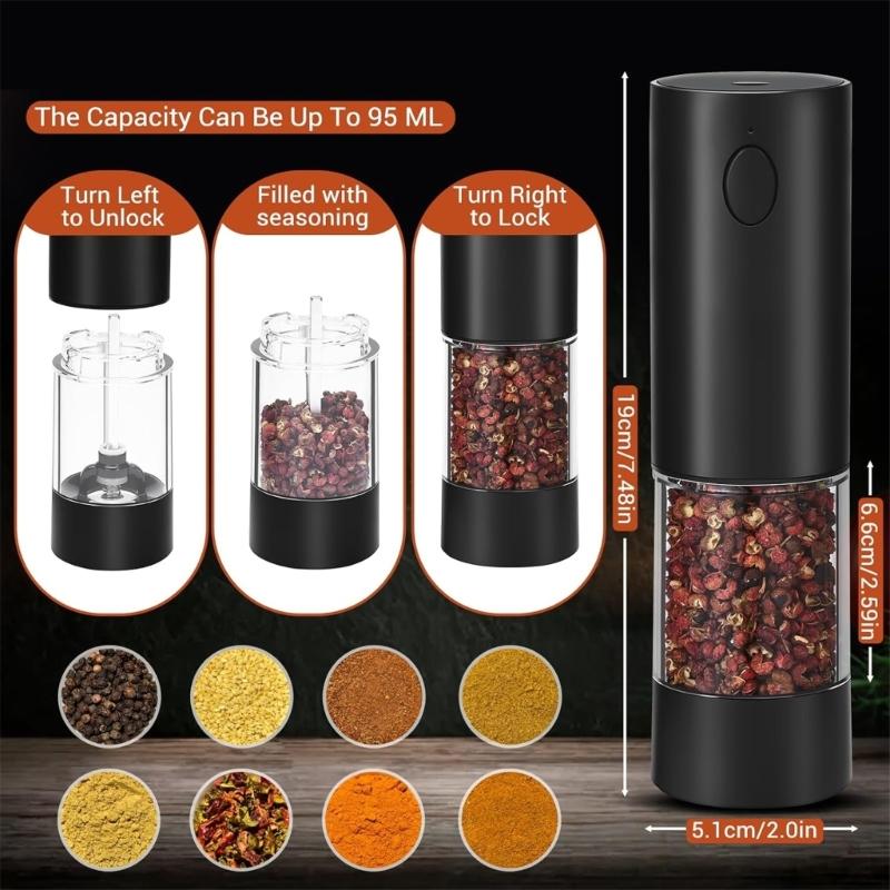 Convenient Rechargeable Salt Mill Peppers Mill Adjustable Coarseness Peppers Grinder Electric Salt Mill for Kitchen
