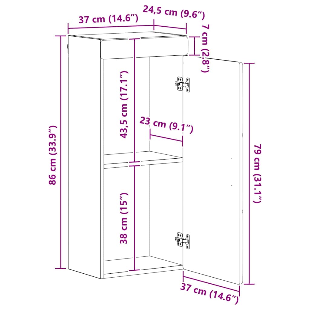 Bathroom Wall Cabinet with Door TULUM Reclaimed Wood Look 37 X 24.5 X 86 Cm