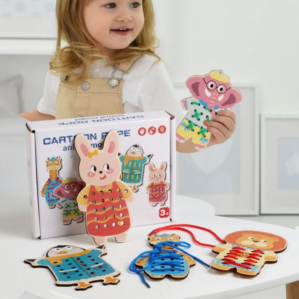 Educational Wooden Lacing Toy Hand-eye Coordination Caterpillars Eat Fruit  Training