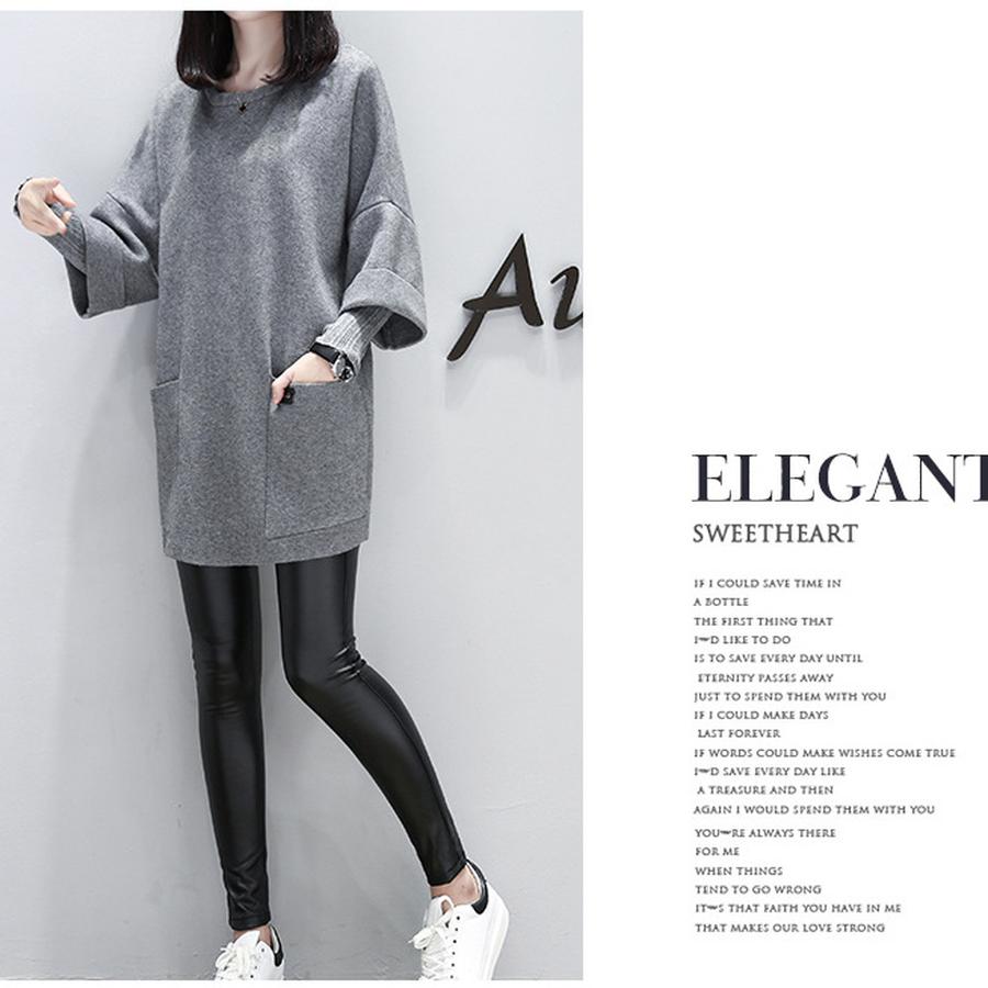 Fall Winter Plus Size Women's Loose Patchwork Long Sleeve Coat Casual Solid Color Sweatshirt Crew Neck Top