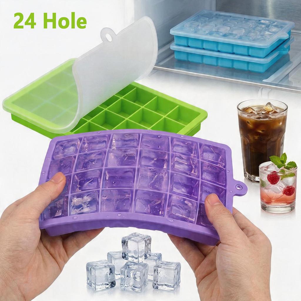 24 Hole Silicone Ice Tray Square Box Auxiliary Food Puree Cheese Jelly Mold Bar Kitchen Tool Cocktail Cube Ice Mold With Lid