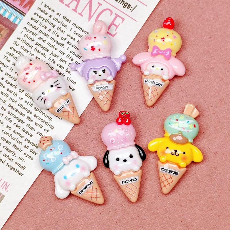 10 Pcs Cartoon Resin Cute Cartoon Animal Ice Cream Cake Style Hairpin Scrapbook Craft Diy Miniature Ornament Accessories A12
