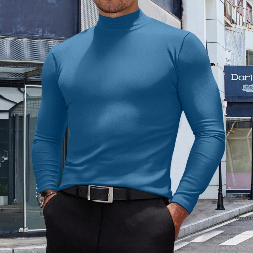 Men's Casual Slim Fit Basic Tops  Lightweight Turtleneck Pullover Shirt