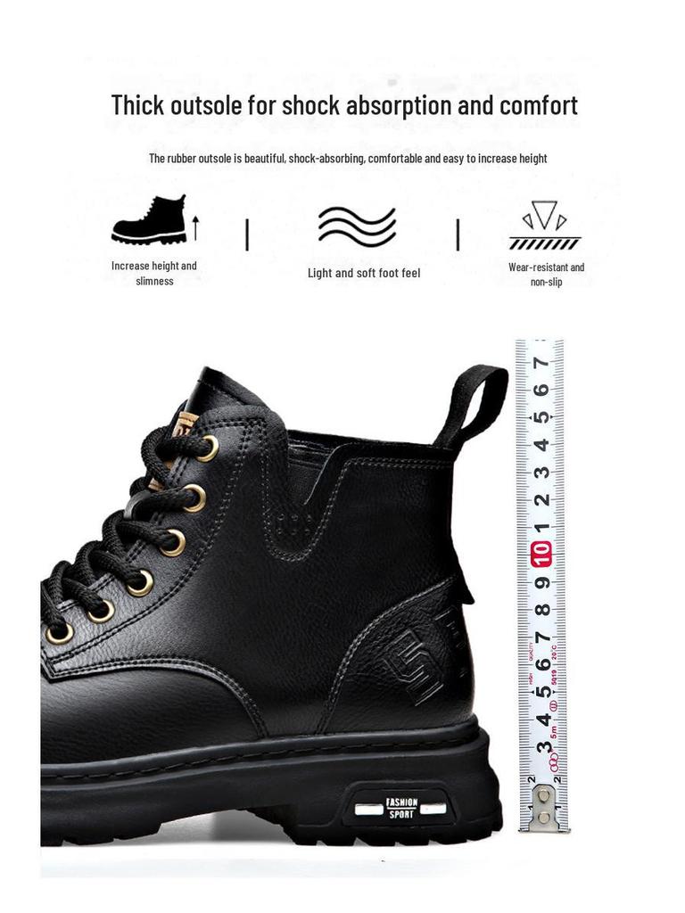 Męskie buty Martin do połowy łydki - Zimowe plus aksamit, Skórzane buty z wysoką cholewką i grubą dwuwarstwową podeszwą z krowiej skóry.