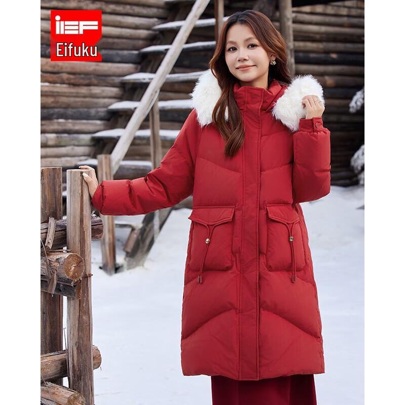 IEF Women's Petite Winter Mid-Length Hooded Down Jacket