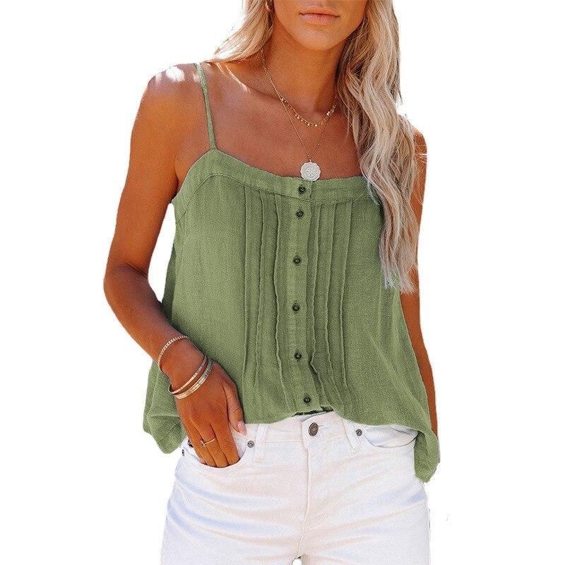 2023 Fashion Summer Women Camis Solid Button Top Sexy Backless Shirt Casual Loose Streetwear Blouse Korea Stylish Blusas 26329