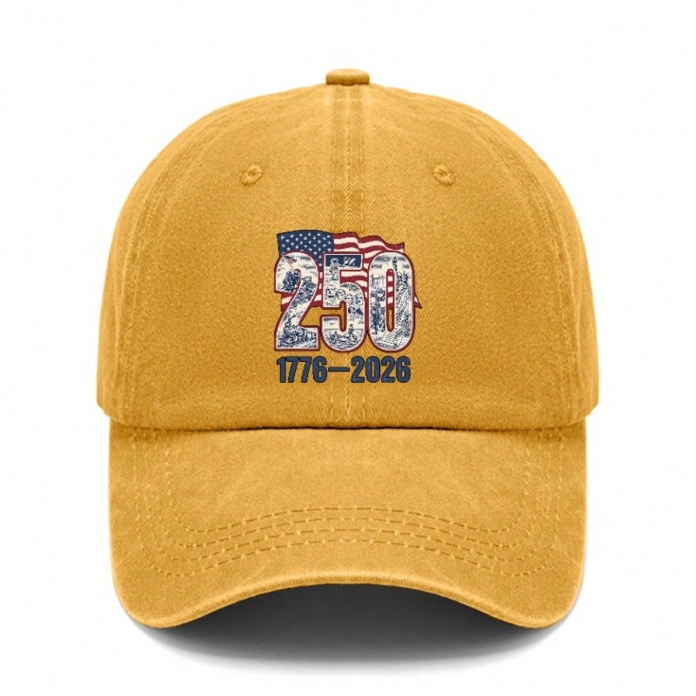2026 Commemorative Baseball Hat - Vintage Washed Unisex Polyester Adjustable Curved Brim Hat Patriotic Streetwear Baseball Cap For Independence Day