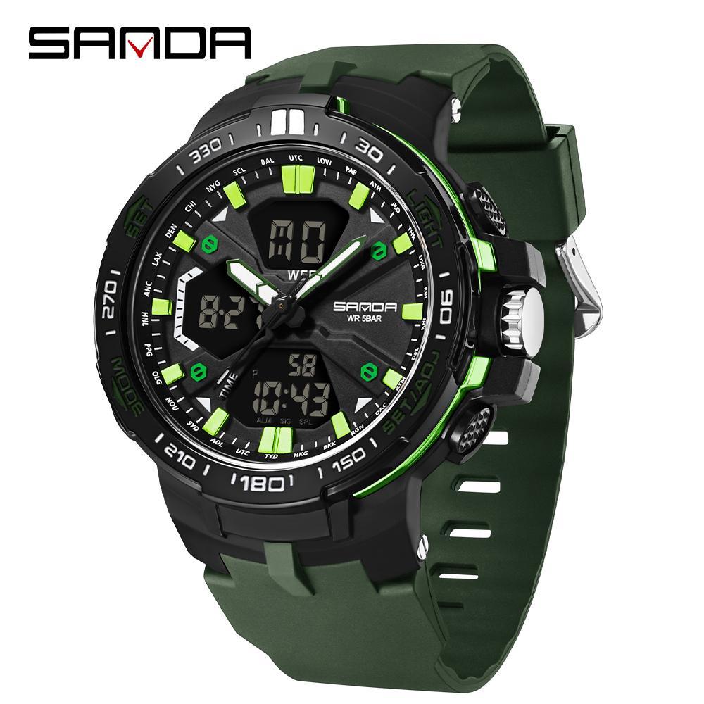 SANDA Men Watch Military Sport Quartz Digital LED Wristwatch Top Brand Luxury Stopwatch Waterproof Male Electronic Clock 3333