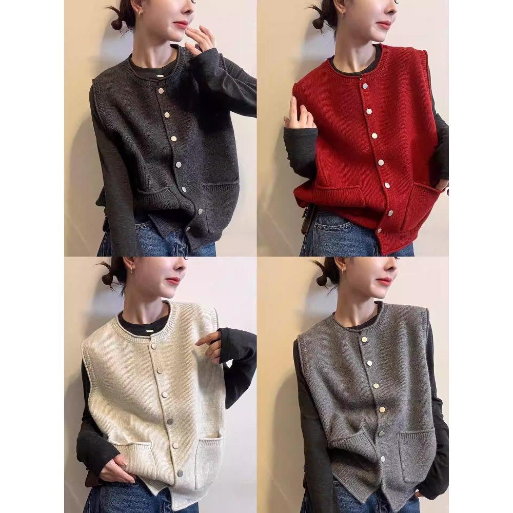 2026 Autumn Winter New Women Sweater Pullover Lady Tops Knitting Fashion Vest Tank Sleeveless Shirt Loose Casual Solid