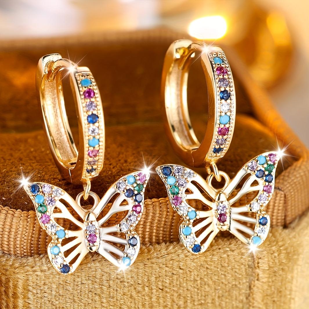 

1 Pair Butterfly Hoop Earrings, Gold Synthetic Zirconia - Colorful Cute Jewelry Gift for Ladies, Wedding Party Wear золотистый