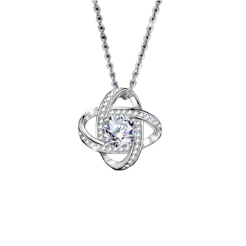 925 Sterling Silver Four-Leaf Clover Moissanite Pendant Necklace for Women