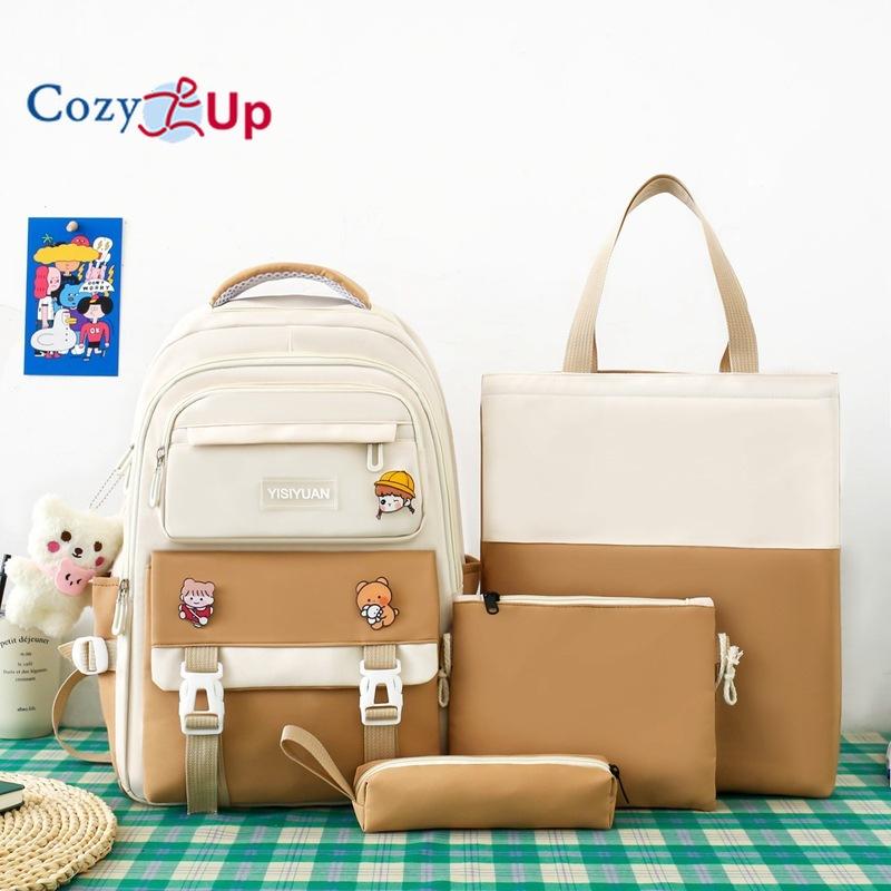 Small Fresh, Large-capacity Junior High School Schoolbag, Women's Casual, Durable, Burden-reducing Backpack, 3-piece Set