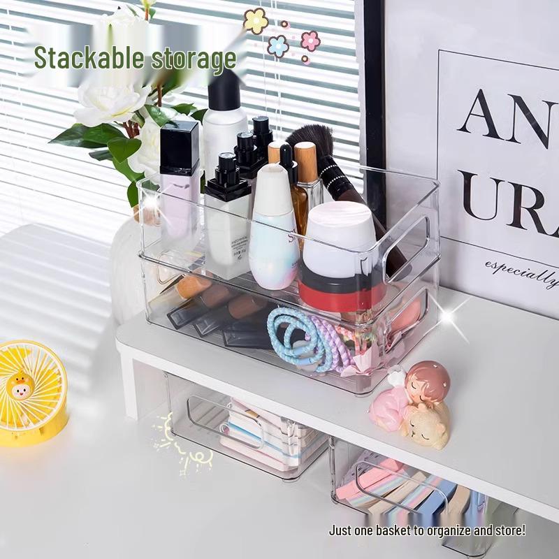 Akrylowe Przezroczyste Pudełko do Przechowywania na Biurko na Kosmetyki, Przekąski i Drobiazgi z Funkcjami Szuflady i Półki