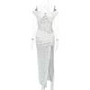 European and American style popular new dress tube top halter lace high split skirt shrink pleated hip wrap dress