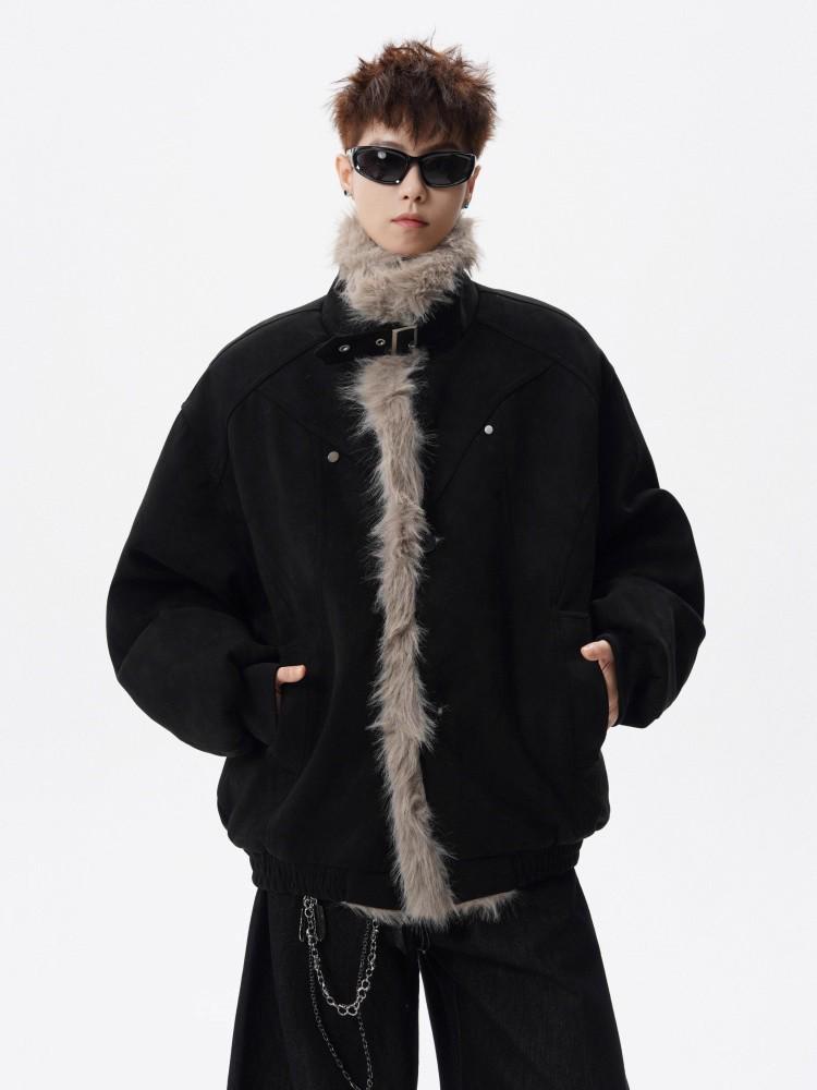 

Men s Winter Snow Eagle Fur Collar Cotton Jacket: Deconstructed Design, High-End Feel, Warm Stand Collar Large чорний