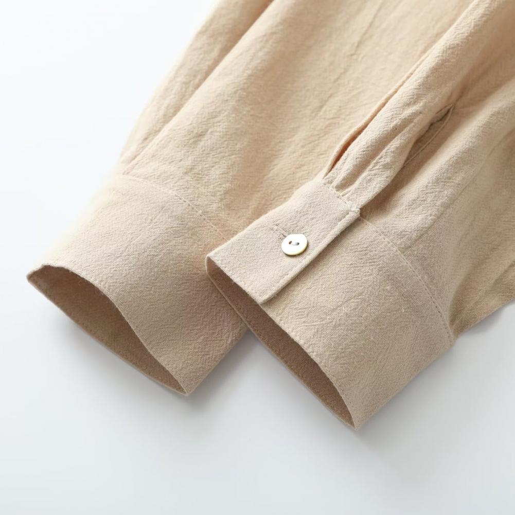 Women's Long Sleeve Shirt Solid Color Button Up Lapel Blouse Breathable Casual Loose Fit Shirt for Work Daily Life Travel