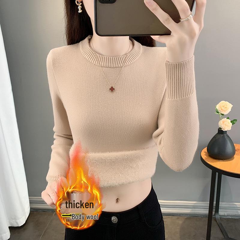 Women's Plus Velvet Warm Knit Sweater, High Collar, Long Sleeve, Thick Inner Layer - 2025 Autumn/Winter Collection