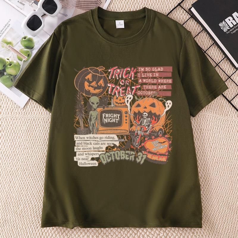 Halloween Retro T Shirt Unisex Unisex Spooky Season Ghost Tee Cotton Short Sleeve Round Neck Printed Tshirt Unisex Clothing