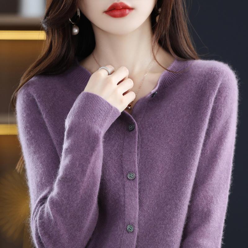 2025 Autumn/Winter Women's Seamless Cashmere Crew Neck Sweater - High-end Pure Wool Knitted Cardigan