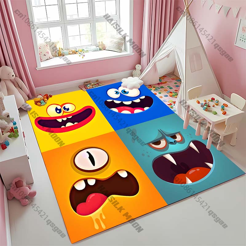 Cute Cartoon Silly Faces Printed Carpet Bedroom Living Room Sofa Study Children's Room Decorative Rug Multi-size Non-slip Mats