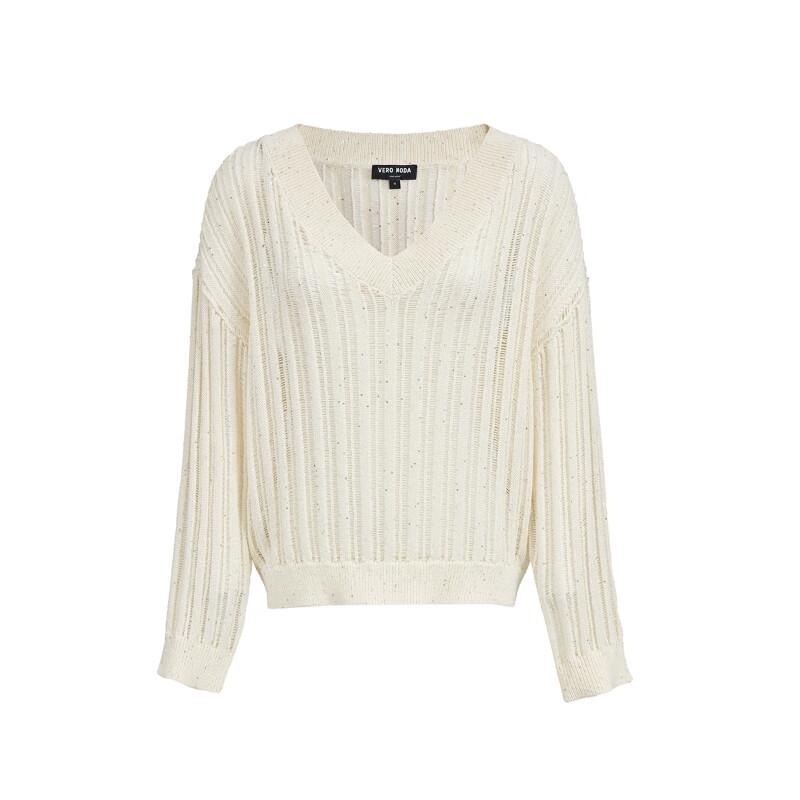 Veromoda 2025 Summer V-Neck Openwork Sequin Knit Sweater
