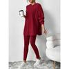 Fall Winter Women's Ribbed Knit Loose Hooded Long Sleeve Top + Pants Matching Set Casual Outfit