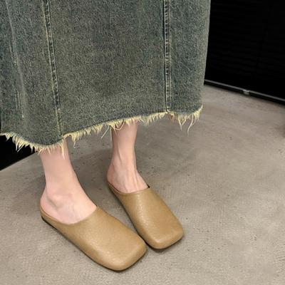 Fashion Spring New Style Baotou Flat Shoes Women's Square Head Deep Mouth Soft Sole Anti-slip Wear-resistant Slippers