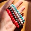 Single Natural Stone Beaded Elastic Bracelet | Turquoise/Red/White Marble Pattern Gem Wristband, Suitable for Daily Wear, Vintage and Simple Style