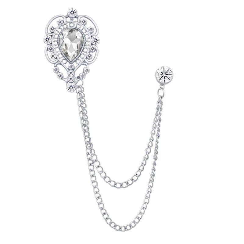 European & American Fashion Hollow Water Drop Brooch: Heart Chain Tassel Corsage for Men's and Women's Coats - Stylish, High-End Accessory.