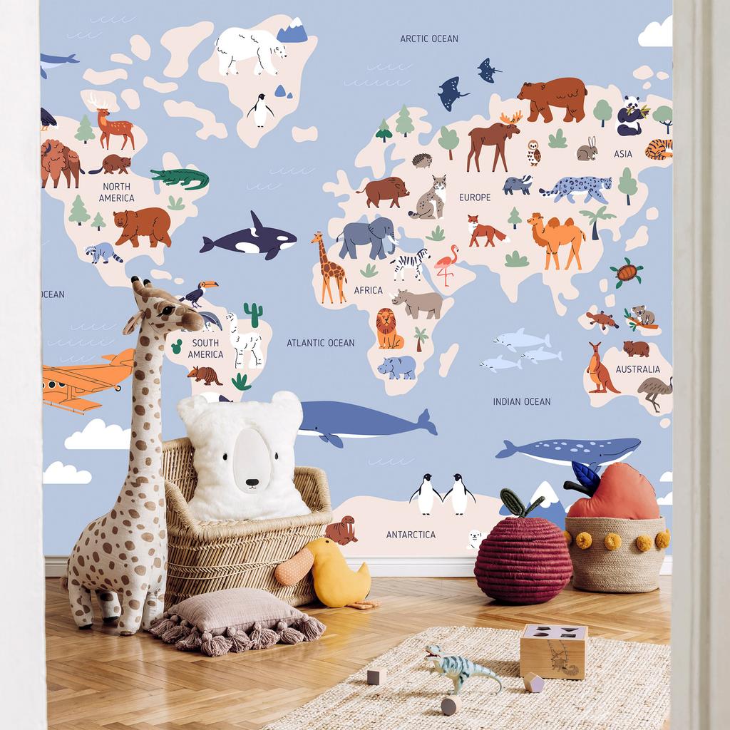 Wallpaper - World Map with Animal Illustrations