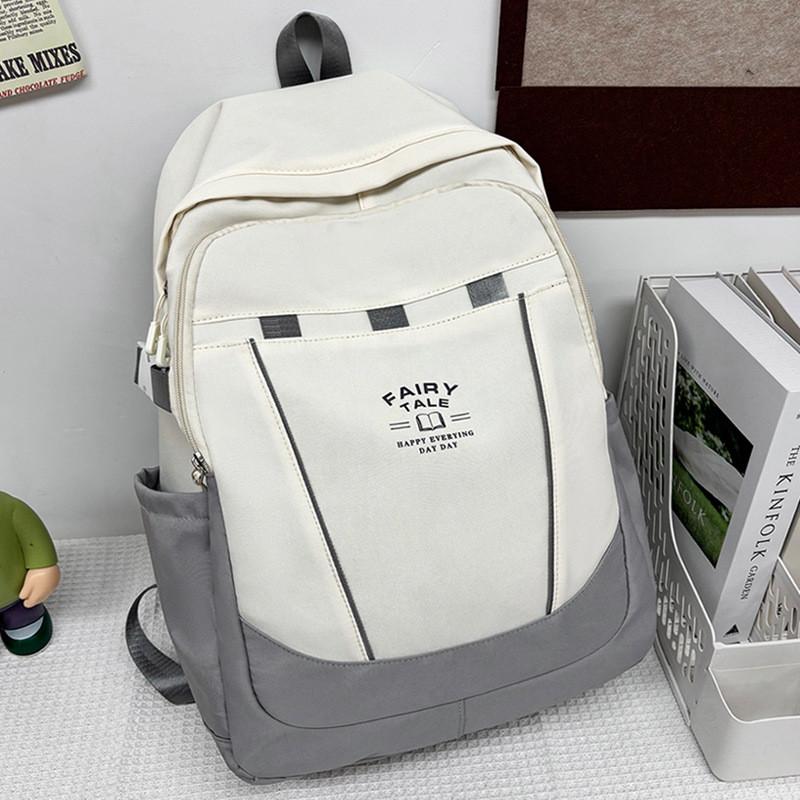 Blocked Simple Color Striped Letter Pattern Student Large Backpack Capacity