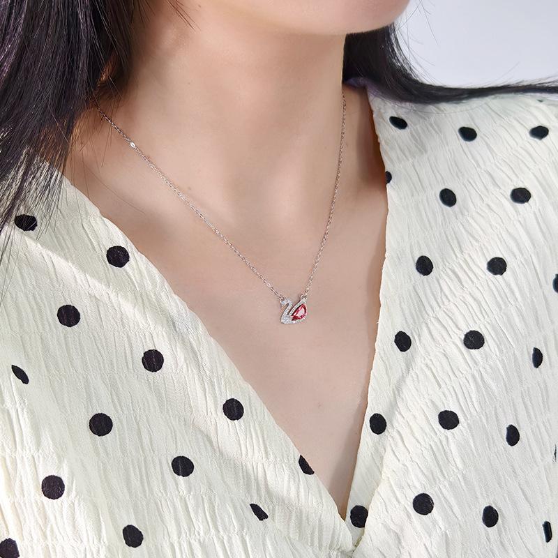 S925 Silver Swan Necklace for Women Multicolor Crystal Clavicle Chain Fashion Jewelry
