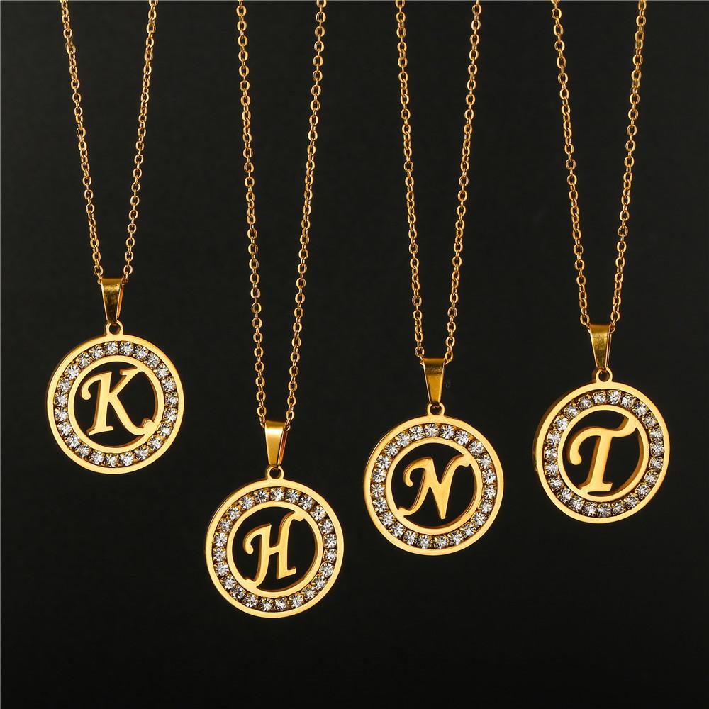 New Initial Letter Name Pendant Female Gold Color Stainless Steel A-Z Alphabet Round Necklace for Women Jewelry Gift