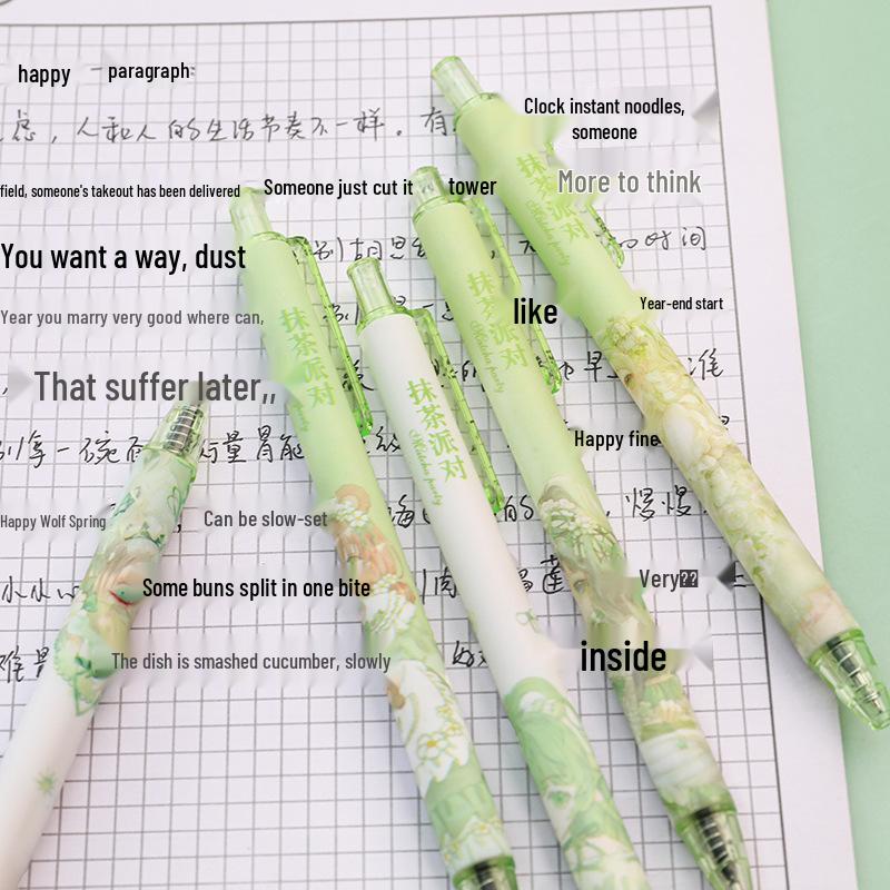 6-Pack Matcha Push-Type Quick-Dry ST Tip Black Gel Pens for Students